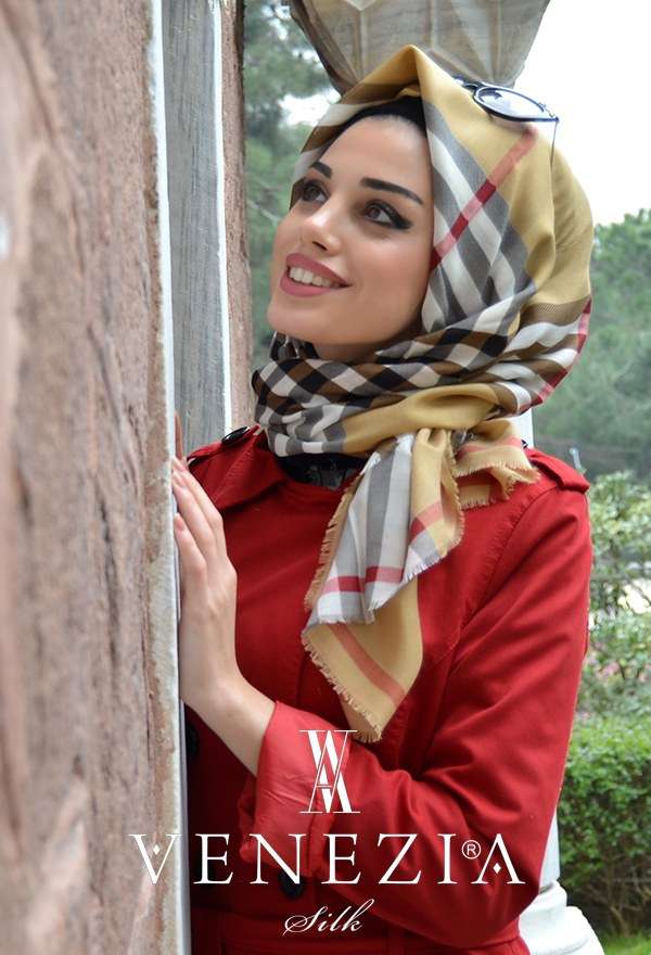 AKER - Pamuklu Orjinal Ekose Renk Beyaz Kırmızı Pamuklu Eşarp Aker - 176249-347