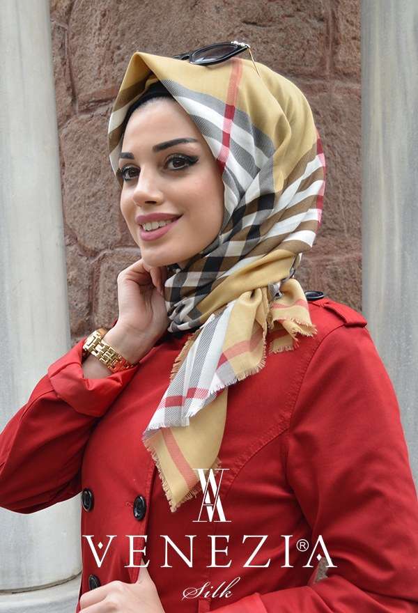 AKER - Pamuklu Orjinal Ekose Renk Beyaz Kırmızı Pamuklu Eşarp Aker - 176249-347 (1)