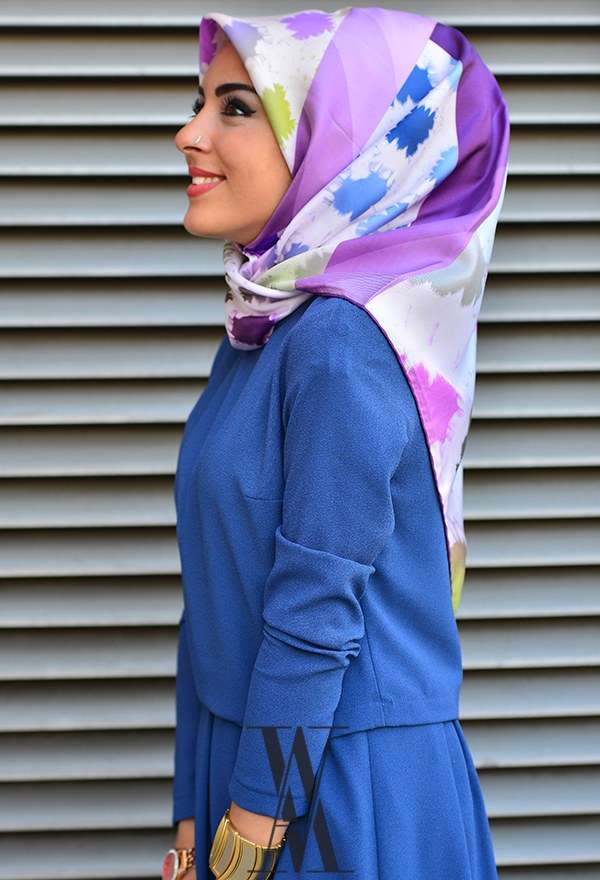 Armine - Twill İpek Eşarp Mor Pembe Desenli 98350-9 Armine